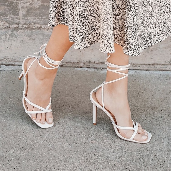 Simonee Off White Lace-Up High Heel Sandals - Picture 3 of 4